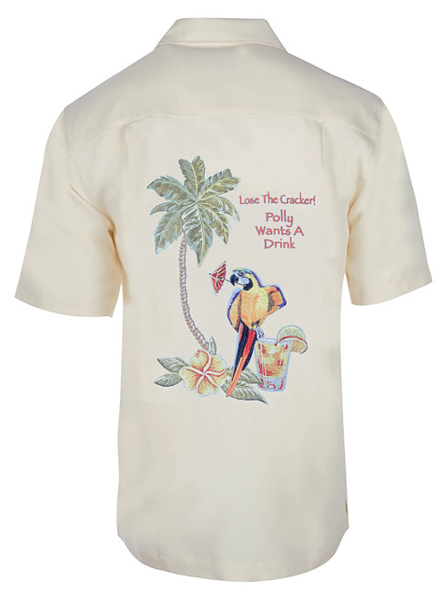 Weekender® Men's Polly's Drink Parrot Embroidered Shirt (Ivory)