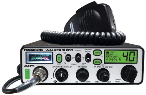 President Walker III FCC AM/FM CB Radio, USB Charging Socket, Roger Beep, Mic Gain, Scan/Scan Skip, 2 Programmable Priority Channels, Talkback Function, Weather Channel | 40 Channels