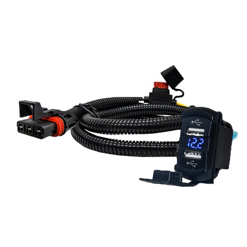 Power Bus Bar Plug with Dual USB Port Charger Compatible with Polaris RZR Pro Ranger Crew XP 2018-2023 (Rectangle + Voltmeter)