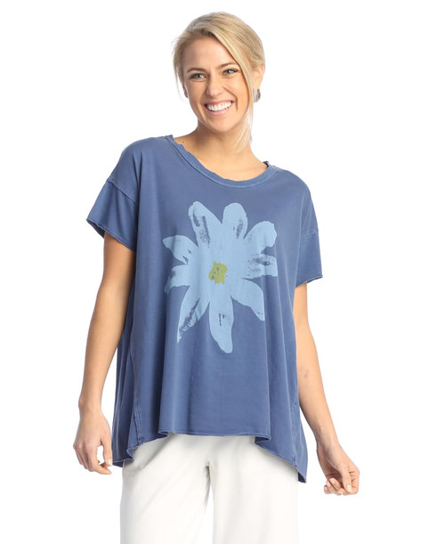 Jess & Jane Round Neck Weekend Top - WK6 (Lazy Daisy Deep Cobalt)