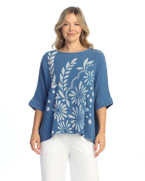 Jess & Jane Mineral Washed Crinkle Cotton Gauze Top - M97 (Napoli Indigo)