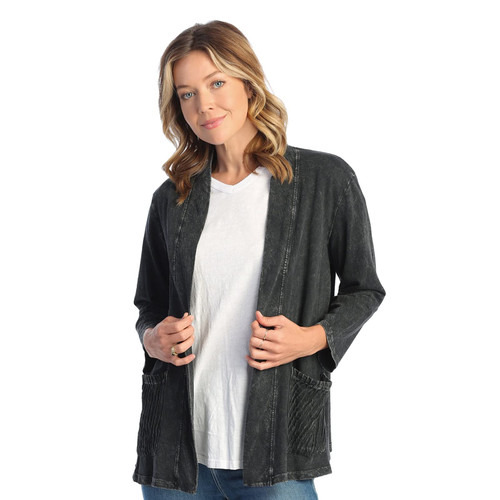 Jess & Jane Mineral Washed French Terry Kimono Jacket - M95 (Black)