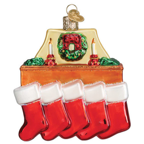 Old World Christmas Family of 5 Stockings Glass Blown Ornament for Christmas Tree