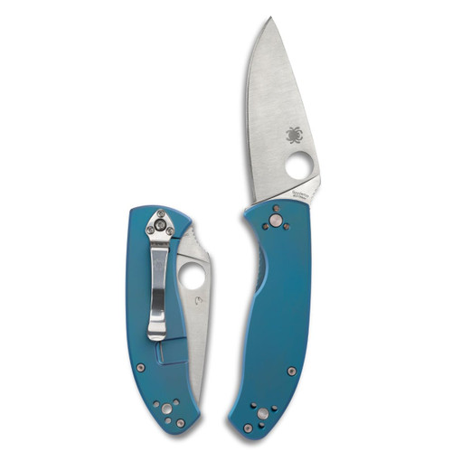 Spyderco Tenacious Folding Utility Pocket Knife with 3.35 In R.I.L. Blue Titanium Blade and Durable Handle - Everyday Carry - PlainEdge - C122TIBLP