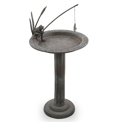 SPI Home Fishing Frog Cast Aluminum SundialBirdbath 31 Inches Tall, bronze