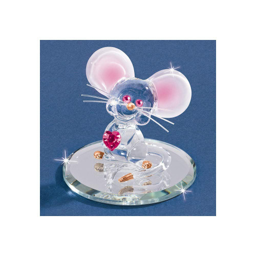 Glass Baron Too Cute Mouse Figurine, Pink, Gold