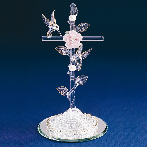 Glass Baron Cross with Hummingbird Glass Figurine