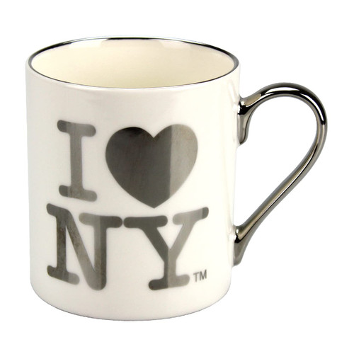 I Love NY Official Licensed Coffee Mug - 11oz (White w Silver Lettering), Medium