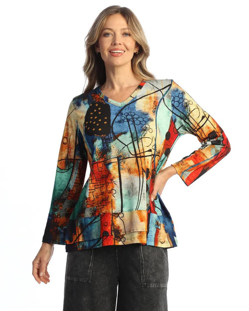 Jess & Jane Women's Cotton Modal V-Neck Top w/Overlined Hem - KM6