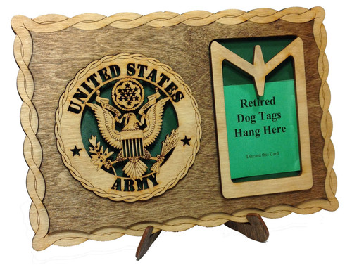 Armed Forces Army Custom Laser Crafted Three Dimensional Wooden Dog Tag Holder Plaque