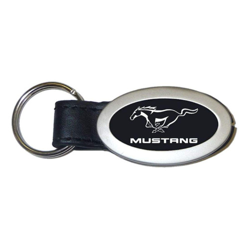 Ford Mustang Black Oval Leather Key Fob Authentic Logo Key Chain Key Ring
