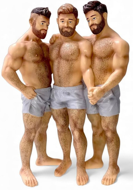 December Diamonds Thruple Bears Figurine Ornament Resin, 3 Men Holding Hands Whimsical Decorative Collectible 6.75 Inches