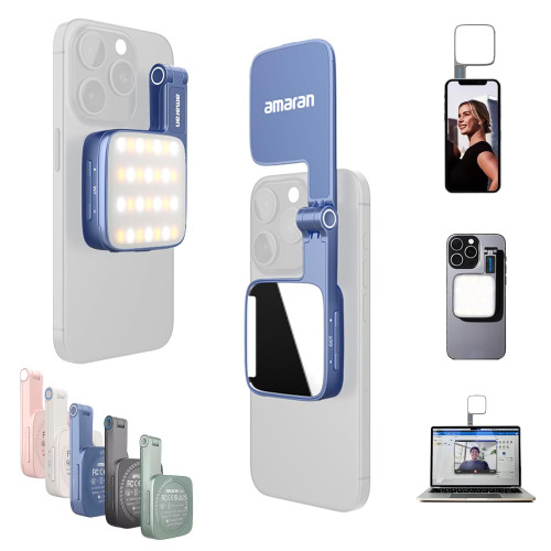 Amaran Magnetic Selfie Phone Light,Go Dual LED Light Source with Adjustable Mirror Light CCT 2700K-6500K,Rechargeable for Selfie,Makeup,Video Conference,TikTok,for iPhone & Android (Blue)