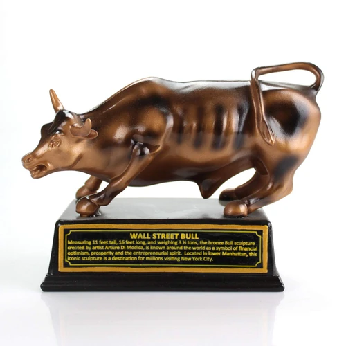 Bronze Wall Street Bull Stock Market NYC Figurine Statue with Base - Small