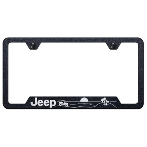 Au-Tomotive Jeep Beach Cut-Out Frame - Laser Etched Rugged Black