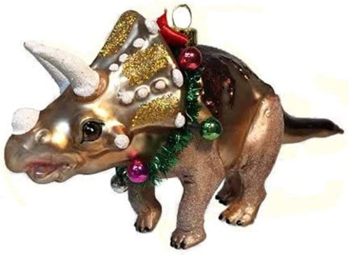 December Diamonds 79-80521 Glass Triceratops Dinosaur w/ Garland Ornament 7 Inch