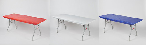 Kwik-Covers Rectangular Fitted Plastic Table Covers, 6' x 30" (6 Feet), Red, White, Blue