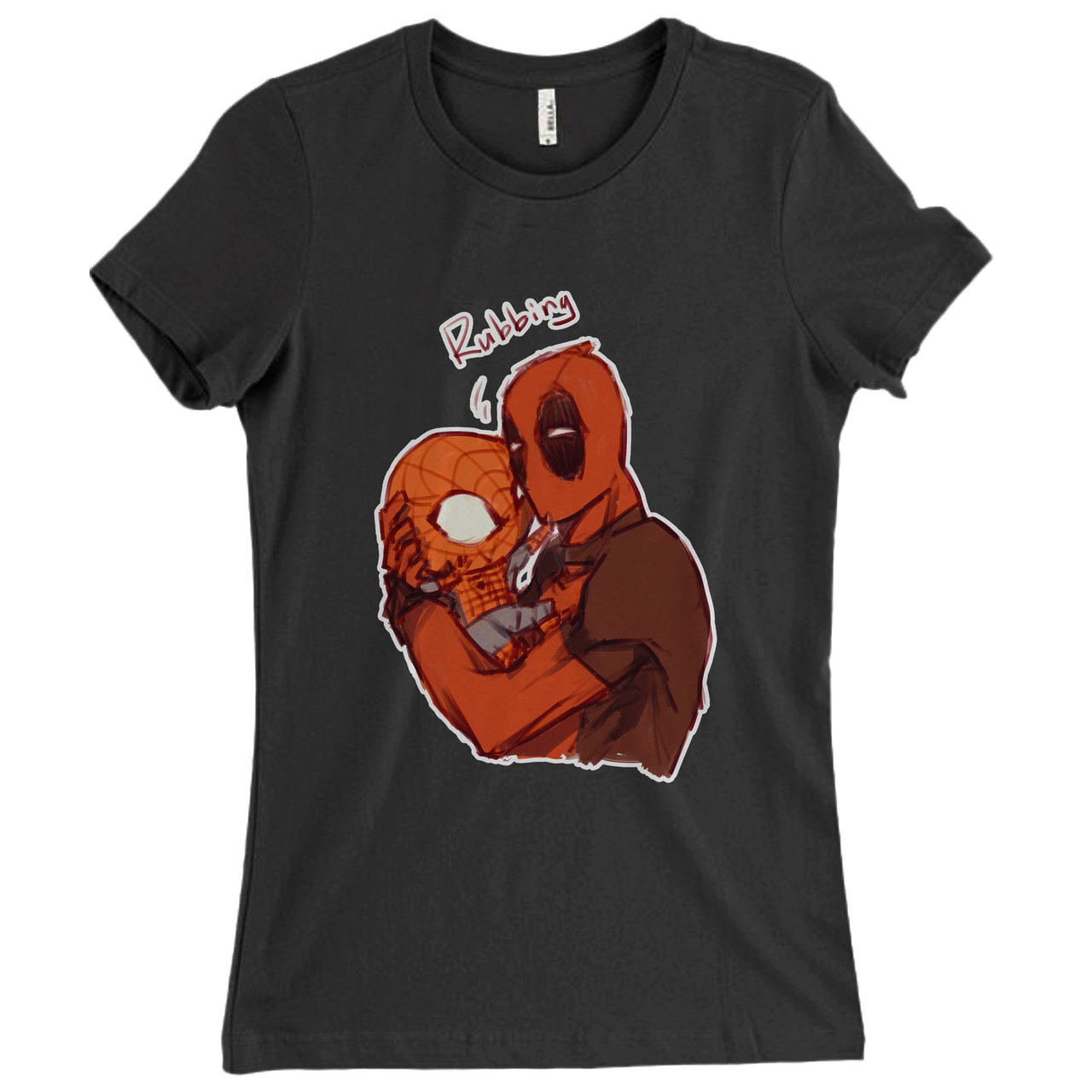 Deadpool Rubbing Spiderman Hugging Funny Women T Shirt