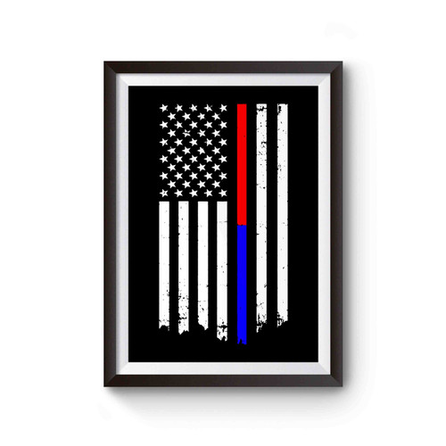Thin Red & Blue Line American Flag Poster