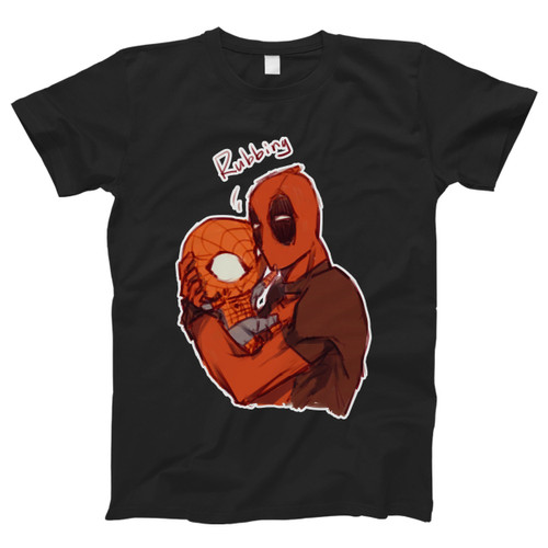 Deadpool Rubbing Spiderman Hugging Funny Men T Shirt