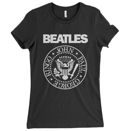 These are Beatles Crew Feat Ramones Logo Women T Shirt that are cute tied to the side or paired with a cardigan or jacket for a more styled look. So comfy and classic, they are sure to make your vacation extra magical.
