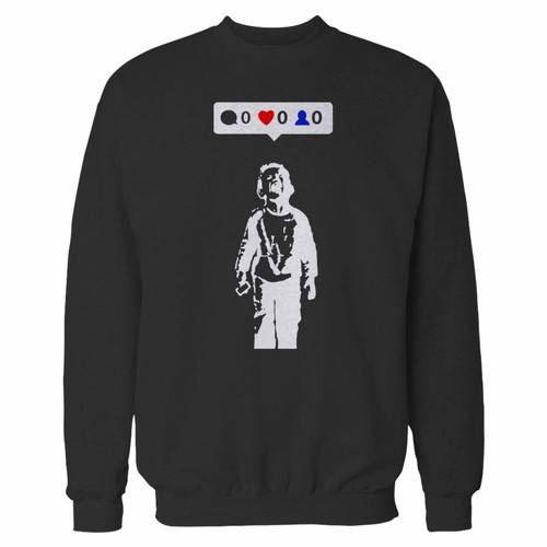 Your banksy social media no one likes me crewneck sweatshirt just got an update. This super comfortable and lighter weight crewneck will become your favorite go-to sweatshirt. The cozy spandex cuffs and waistband make this pill-resistant sweatshirt a fan favorite.And your group will look and feel their best in this premium ringspun cotton crew.