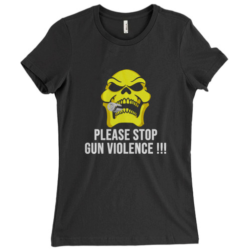These are Gun Violence Skeleton Stop Women T Shirt that are cute tied to the side or paired with a cardigan or jacket for a more styled look. So comfy and classic, they are sure to make your vacation extra magical.