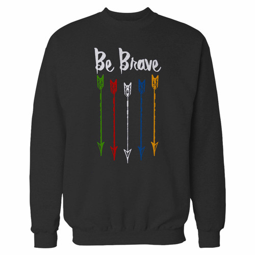 Your be brave multi color arrows crewneck sweatshirt just got an update. This super comfortable and lighter weight crewneck will become your favorite go-to sweatshirt. The cozy spandex cuffs and waistband make this pill-resistant sweatshirt a fan favorite.And your group will look and feel their best in this premium ringspun cotton crew.