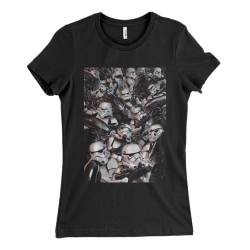 These are Star Wars Stormtrooper Versus Aliens Women T Shirt that are cute tied to the side or paired with a cardigan or jacket for a more styled look. So comfy and classic, they are sure to make your vacation extra magical.