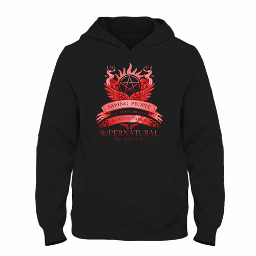 Was created with comfort in mind, this Supernatural Logo Wing Join The Hunt Hoodie lighter weight is perfect for any activity. Teams and groups love this hoodie for its affordable price and variety of colors.