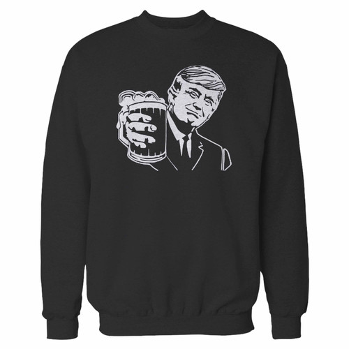 Your donald trump beer salute funny crewneck sweatshirt just got an update. This super comfortable and lighter weight crewneck will become your favorite go-to sweatshirt. The cozy spandex cuffs and waistband make this pill-resistant sweatshirt a fan favorite.And your group will look and feel their best in this premium ringspun cotton crew.