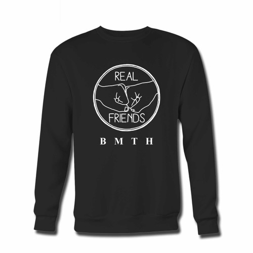 Your Bring Me The Horizon Real Friends Crewneck Sweatshirt just got an update. This super comfortable and lighter weight crewneck will become your favorite go-to sweatshirt. The cozy spandex cuffs and waistband make this pill-resistant sweatshirt a fan favorite.And your group will look and feel their best in this premium ringspun cotton crew.