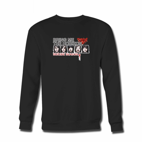 Your Bring Me The Horizon Suicide Season Crewneck Sweatshirt just got an update. This super comfortable and lighter weight crewneck will become your favorite go-to sweatshirt. The cozy spandex cuffs and waistband make this pill-resistant sweatshirt a fan favorite.And your group will look and feel their best in this premium ringspun cotton crew.