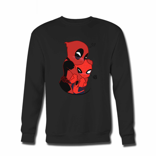 Your Deadpool Hugging Spiderman Funny Crewneck Sweatshirt just got an update. This super comfortable and lighter weight crewneck will become your favorite go-to sweatshirt. The cozy spandex cuffs and waistband make this pill-resistant sweatshirt a fan favorite.And your group will look and feel their best in this premium ringspun cotton crew.
