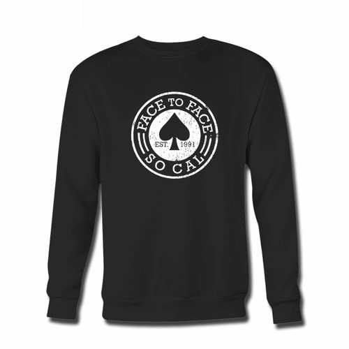 Your Face To Face Band So Cal Est Face To Face Crewneck Sweatshirt just got an update. This super comfortable and lighter weight crewneck will become your favorite go-to sweatshirt. The cozy spandex cuffs and waistband make this pill-resistant sweatshirt a fan favorite.And your group will look and feel their best in this premium ringspun cotton crew.