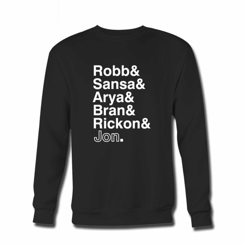 Your Game Of Thrones Stark Siblings O Winterfell Pullover Crewneck Sweatshirt just got an update. This super comfortable and lighter weight crewneck will become your favorite go-to sweatshirt. The cozy spandex cuffs and waistband make this pill-resistant sweatshirt a fan favorite.And your group will look and feel their best in this premium ringspun cotton crew.