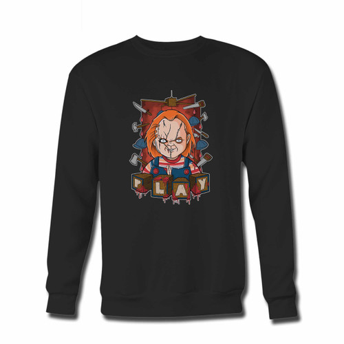 Your Lets Play Chucky Cult Horror Slasher Funny Movie Crewneck Sweatshirt just got an update. This super comfortable and lighter weight crewneck will become your favorite go-to sweatshirt. The cozy spandex cuffs and waistband make this pill-resistant sweatshirt a fan favorite.And your group will look and feel their best in this premium ringspun cotton crew.