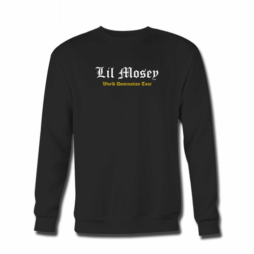 Your Lil Mosey World Domination Tour Crewneck Sweatshirt just got an update. This super comfortable and lighter weight crewneck will become your favorite go-to sweatshirt. The cozy spandex cuffs and waistband make this pill-resistant sweatshirt a fan favorite.And your group will look and feel their best in this premium ringspun cotton crew.