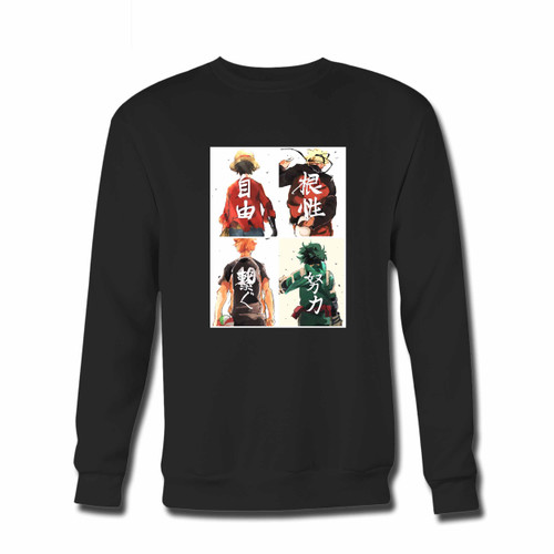 Your Luffy Naruto Haikyuu Hero Academia Crewneck Sweatshirt just got an update. This super comfortable and lighter weight crewneck will become your favorite go-to sweatshirt. The cozy spandex cuffs and waistband make this pill-resistant sweatshirt a fan favorite.And your group will look and feel their best in this premium ringspun cotton crew.