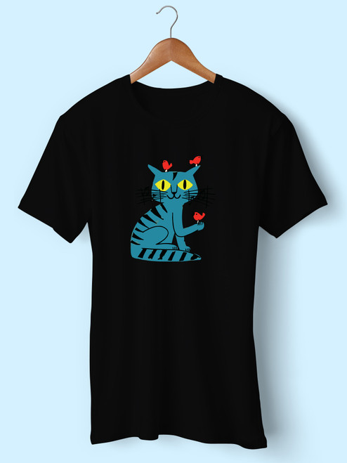 Black Cat Kitten Drawing Illustration Men T Shirt