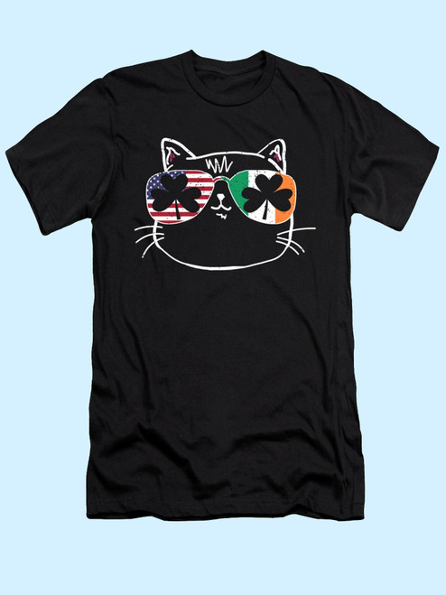 Cat ST Patricks Day Irish USA Flag Shamrock Men T Shirt