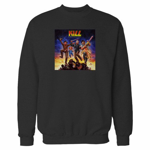 Your kill destroyers serial killers kiss parody crewneck sweatshirt just got an update. This super comfortable and lighter weight crewneck will become your favorite go-to sweatshirt. The cozy spandex cuffs and waistband make this pill-resistant sweatshirt a fan favorite.And your group will look and feel their best in this premium ringspun cotton crew.