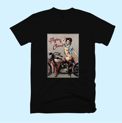 Sexy Tattooed Motorcycle Girl Flying Cloud Men T Shirt
