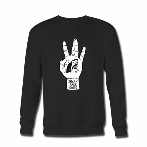 Your Macklemore And Ryan Lewis Shark Face Gang Black And White Shark Illustrations Crewneck Sweatshirt just got an update. This super comfortable and lighter weight crewneck will become your favorite go-to sweatshirt. The cozy spandex cuffs and waistband make this pill-resistant sweatshirt a fan favorite.And your group will look and feel their best in this premium ringspun cotton crew.