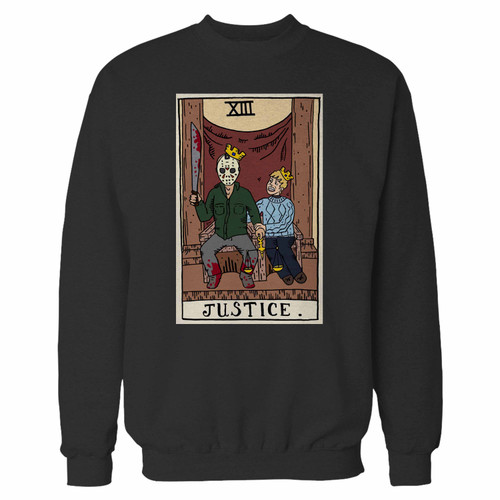 Your mens horror arcana - justice crewneck sweatshirt just got an update. This super comfortable and lighter weight crewneck will become your favorite go-to sweatshirt. The cozy spandex cuffs and waistband make this pill-resistant sweatshirt a fan favorite.And your group will look and feel their best in this premium ringspun cotton crew.