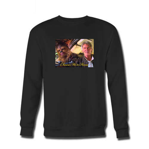 Your Star Wars The Force Awakens Chewie Were Home Han Solo Cover Crewneck Sweatshirt just got an update. This super comfortable and lighter weight crewneck will become your favorite go-to sweatshirt. The cozy spandex cuffs and waistband make this pill-resistant sweatshirt a fan favorite.And your group will look and feel their best in this premium ringspun cotton crew.