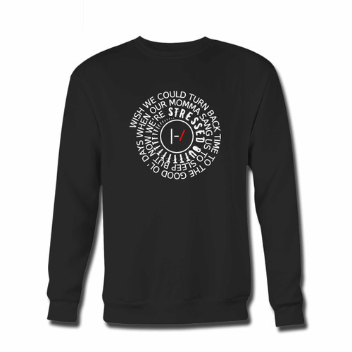 Your Twenty One Pilots Stressed Out Quote Crewneck Sweatshirt just got an update. This super comfortable and lighter weight crewneck will become your favorite go-to sweatshirt. The cozy spandex cuffs and waistband make this pill-resistant sweatshirt a fan favorite.And your group will look and feel their best in this premium ringspun cotton crew.