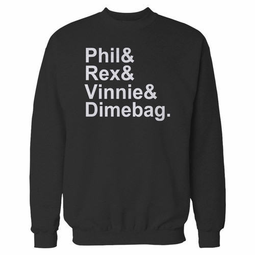 Your pantera names dimebag darrell crewneck sweatshirt just got an update. This super comfortable and lighter weight crewneck will become your favorite go-to sweatshirt. The cozy spandex cuffs and waistband make this pill-resistant sweatshirt a fan favorite.And your group will look and feel their best in this premium ringspun cotton crew.