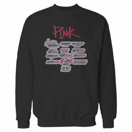 Your pink beautiful trauma album survivor crewneck sweatshirt just got an update. This super comfortable and lighter weight crewneck will become your favorite go-to sweatshirt. The cozy spandex cuffs and waistband make this pill-resistant sweatshirt a fan favorite.And your group will look and feel their best in this premium ringspun cotton crew.