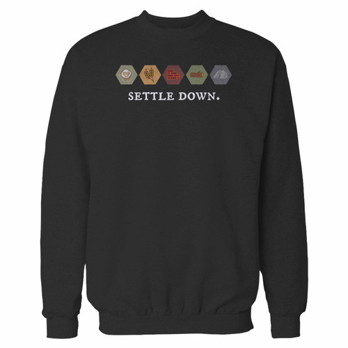 Your settle down catan crewneck sweatshirt just got an update. This super comfortable and lighter weight crewneck will become your favorite go-to sweatshirt. The cozy spandex cuffs and waistband make this pill-resistant sweatshirt a fan favorite.And your group will look and feel their best in this premium ringspun cotton crew.